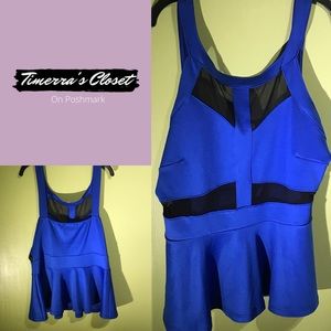 FTF Blue Peplum Sleeveless Top